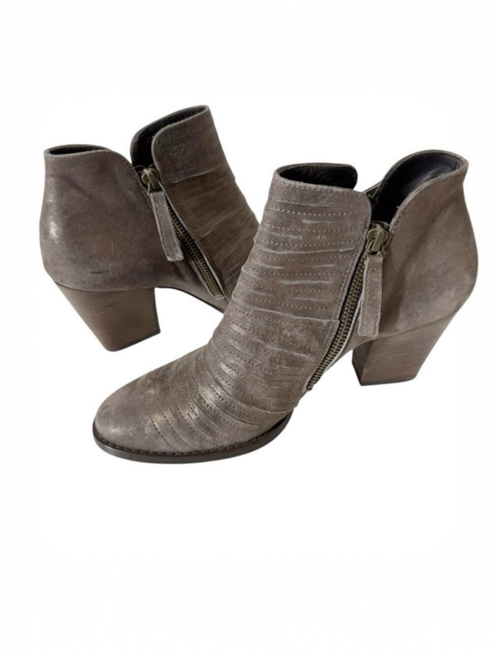 Paul Green Women Malibu Metallic Gray Suede Sliced Side Zip Ankle Booties Size 9